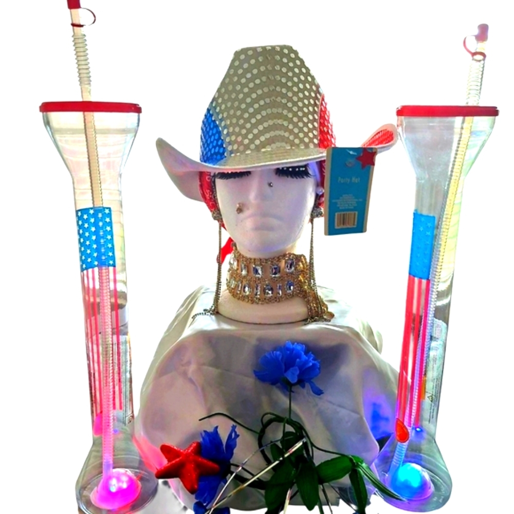 🇺🇸4th Set - Cowgirl Hat, 2 Light-up Tumblers & bandanna, #July4th#Juneteenth💯